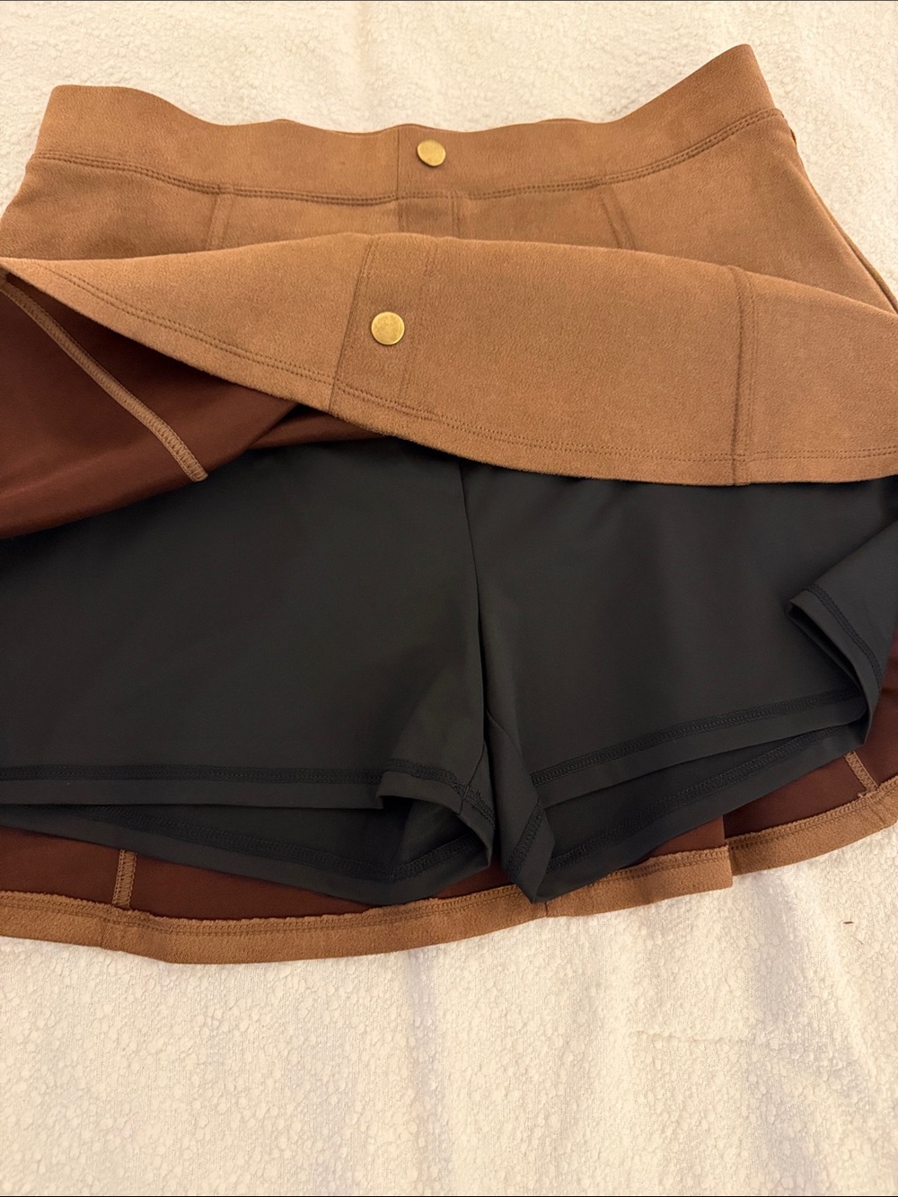 High Waisted Decorative 2-in-1 A Line Suede Mini Casual Skirt - Picture 3 of 4